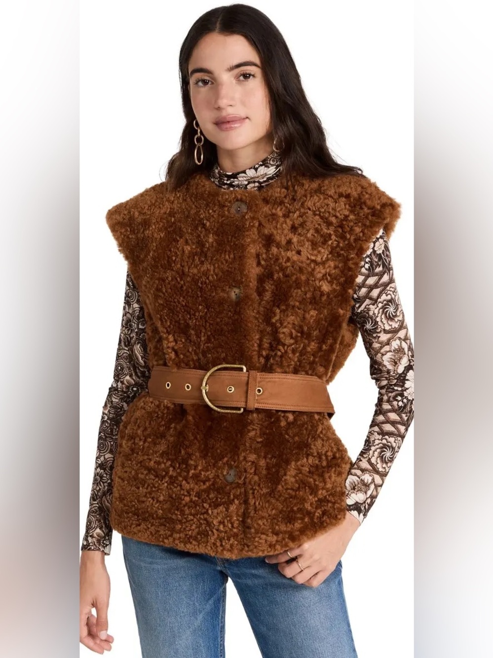 Ulla Johnson Selene Lamb Shearling Belted Vest Petite Small
